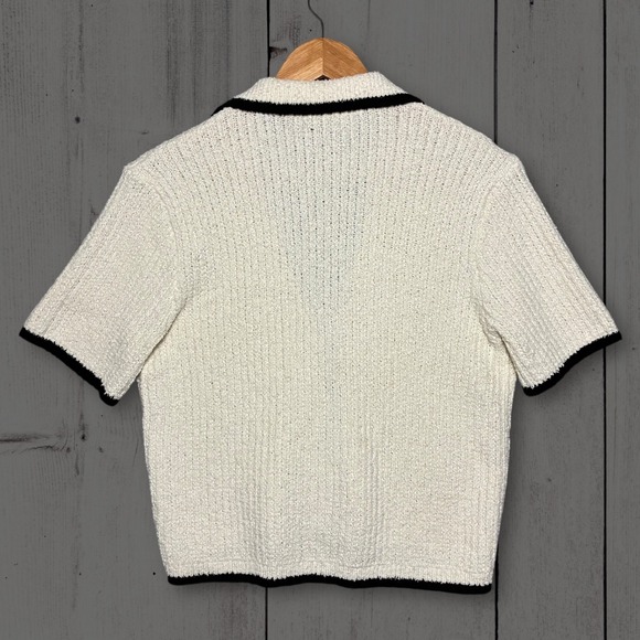 Abercrombie and Fitch Short-Sleeve Crochet-Style Polo Knit Top Women's XS - Picture 2 of 7